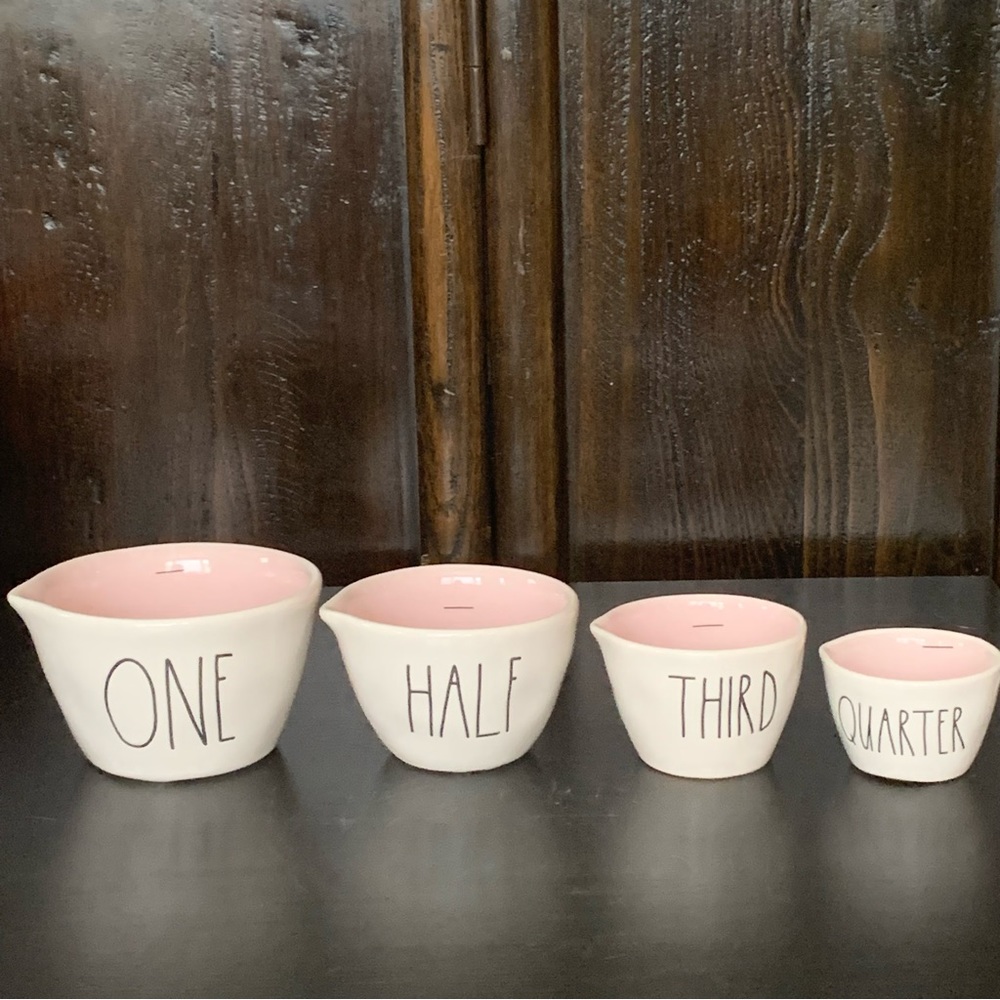 Rae Dunn White & Pink Measuring Cups Set